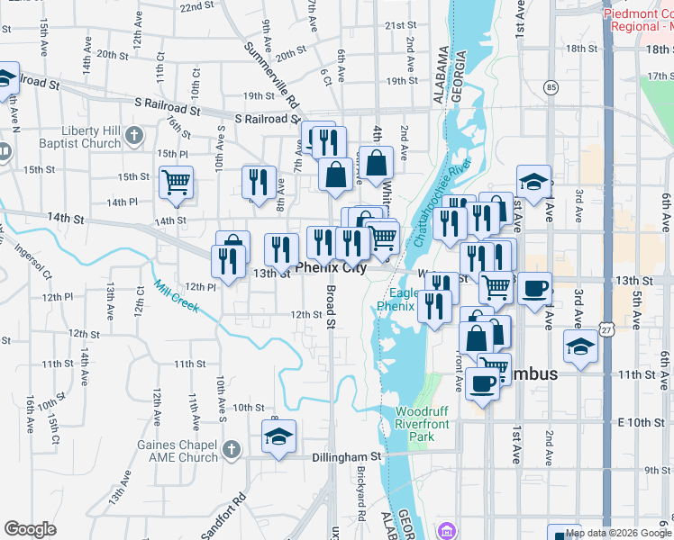 map of restaurants, bars, coffee shops, grocery stores, and more near in Phenix City