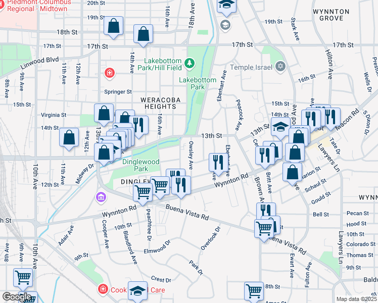 map of restaurants, bars, coffee shops, grocery stores, and more near 1257 Owsley Avenue in Columbus