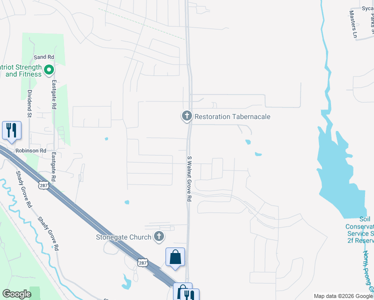 map of restaurants, bars, coffee shops, grocery stores, and more near 1231 South Walnut Grove Road in Midlothian