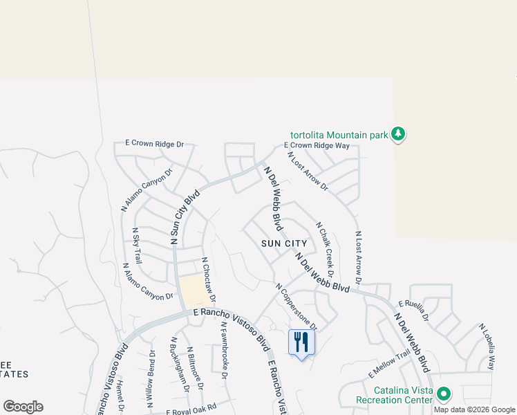 map of restaurants, bars, coffee shops, grocery stores, and more near 1434 East Bright Angel Drive in Oro Valley