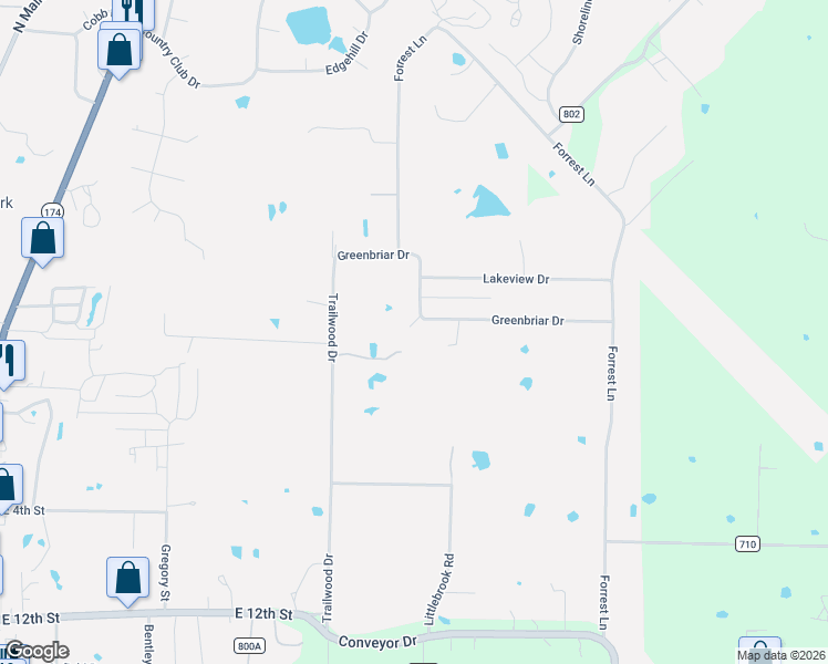 map of restaurants, bars, coffee shops, grocery stores, and more near 900 Greenbriar Dr in Joshua