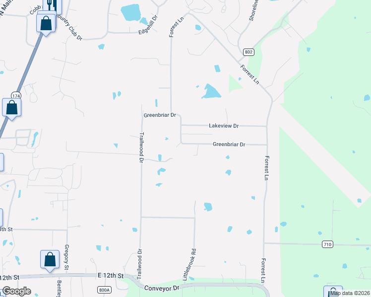 map of restaurants, bars, coffee shops, grocery stores, and more near 900 Greenbriar Drive in Joshua