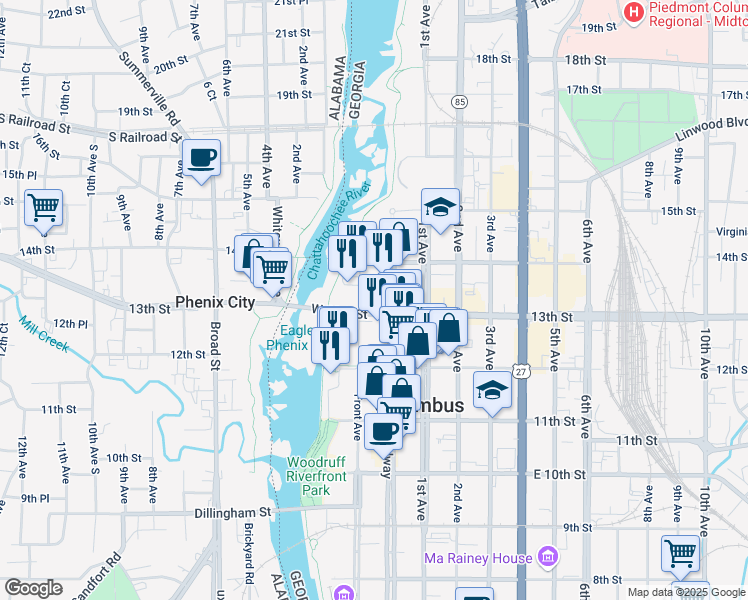 map of restaurants, bars, coffee shops, grocery stores, and more near 1291 Front Avenue in Columbus