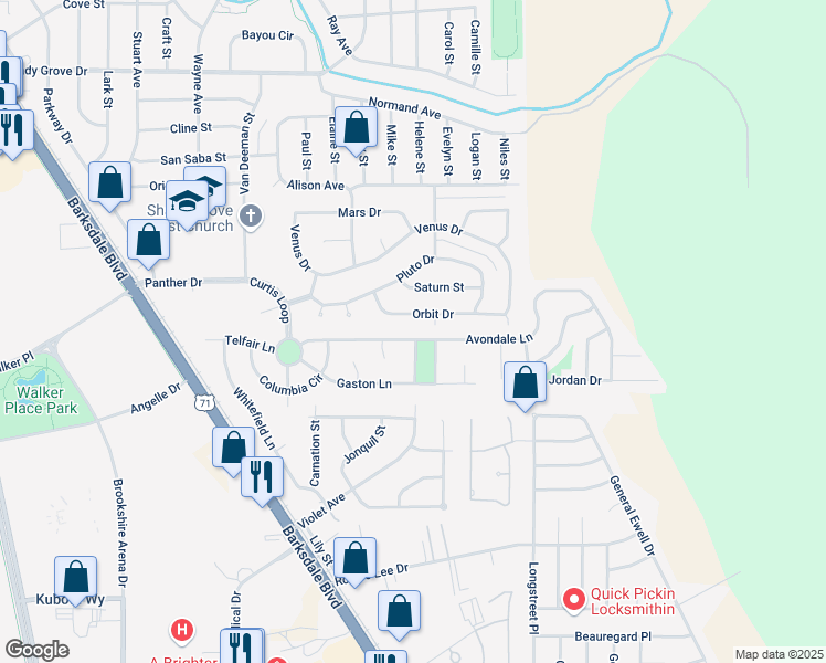 map of restaurants, bars, coffee shops, grocery stores, and more near 408 Harmon Lane in Bossier City