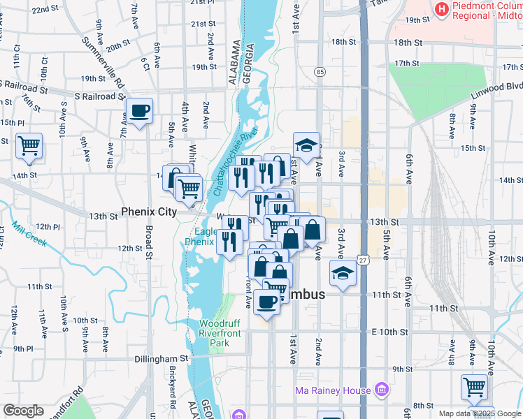 map of restaurants, bars, coffee shops, grocery stores, and more near 1291 Front Avenue in Columbus