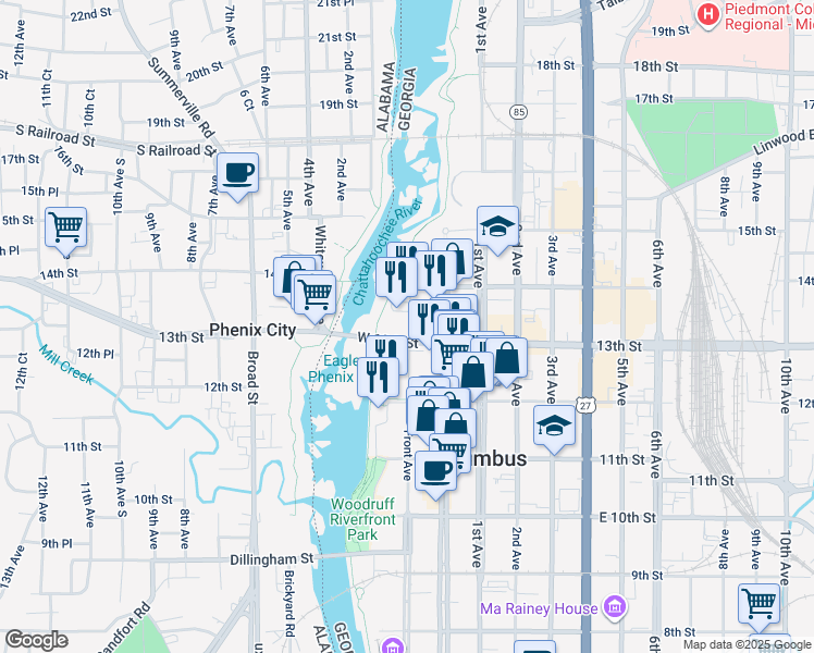 map of restaurants, bars, coffee shops, grocery stores, and more near 1291 Front Avenue in Columbus