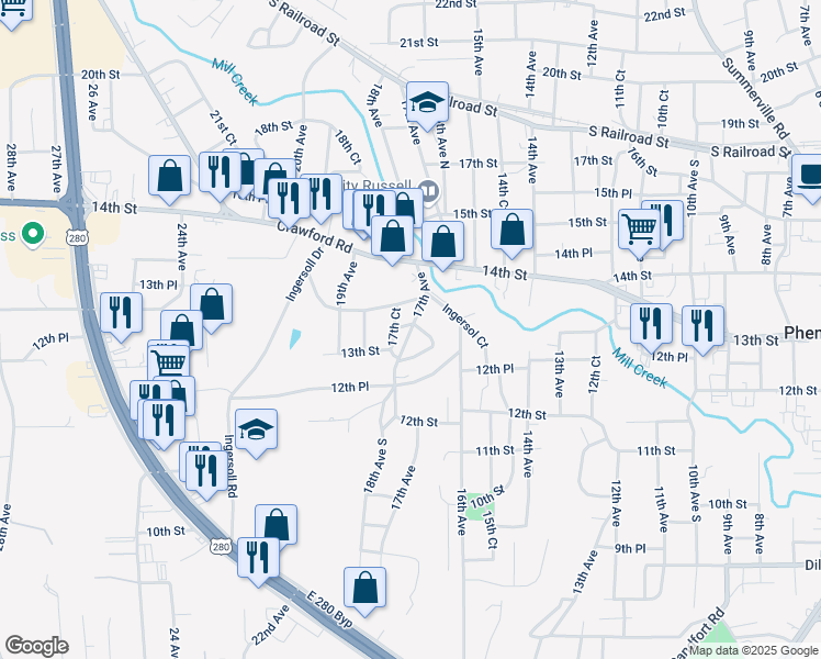 map of restaurants, bars, coffee shops, grocery stores, and more near 1618 NS 13th Street in Phenix City