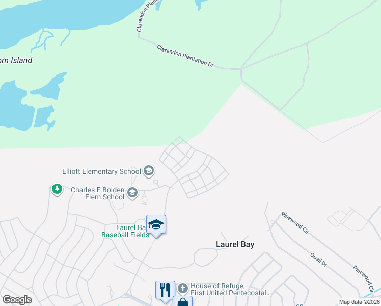 map of restaurants, bars, coffee shops, grocery stores, and more near Enduring Freedom Parkway in Beaufort