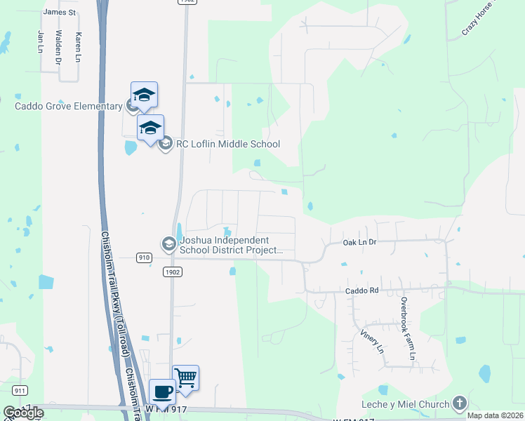 map of restaurants, bars, coffee shops, grocery stores, and more near 6433 Bluebird Meadows Drive in Joshua