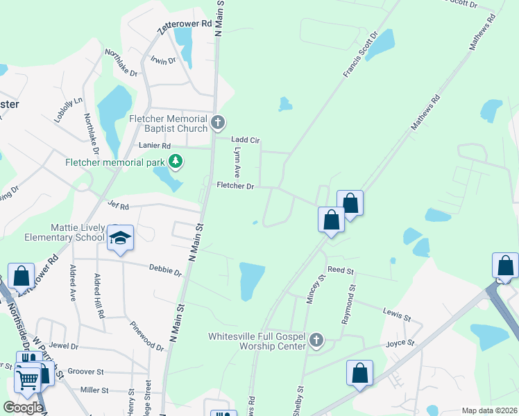 map of restaurants, bars, coffee shops, grocery stores, and more near 109 Nottingham Trail in Statesboro