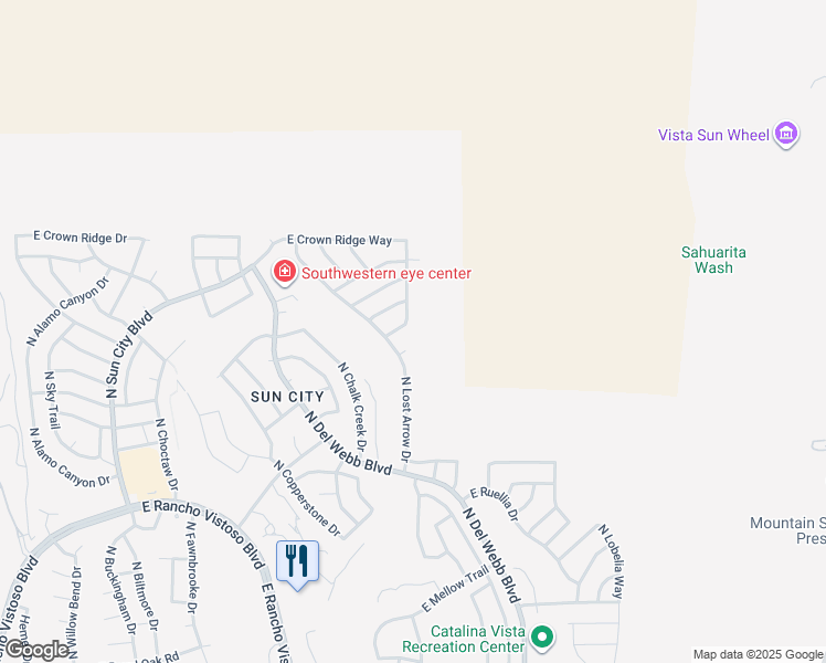 map of restaurants, bars, coffee shops, grocery stores, and more near 14570 North Lost Arrow Drive in Oro Valley