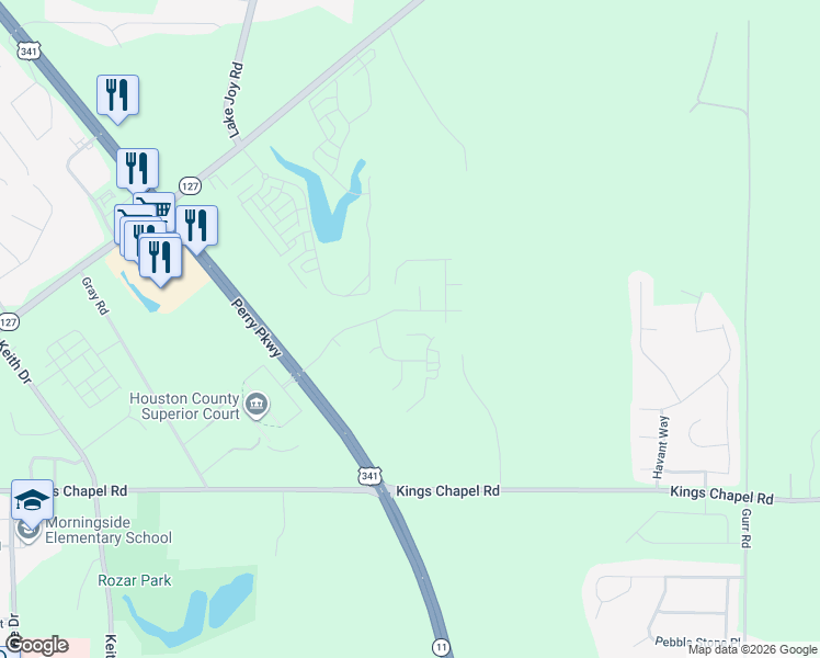 map of restaurants, bars, coffee shops, grocery stores, and more near 311 Sugarloaf Parkway in Perry