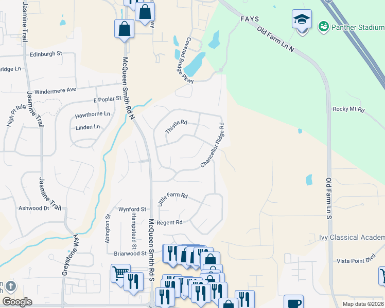 map of restaurants, bars, coffee shops, grocery stores, and more near 112 Grasmere Court in Prattville