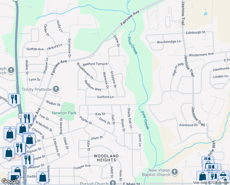 map of restaurants, bars, coffee shops, grocery stores, and more near 130 Graylynn Drive in Prattville