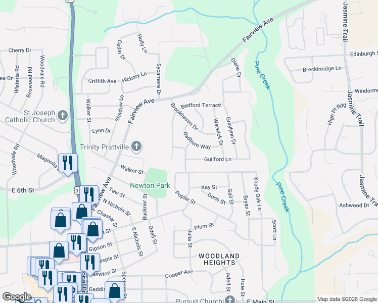 map of restaurants, bars, coffee shops, grocery stores, and more near 104 Guilford Lane in Prattville