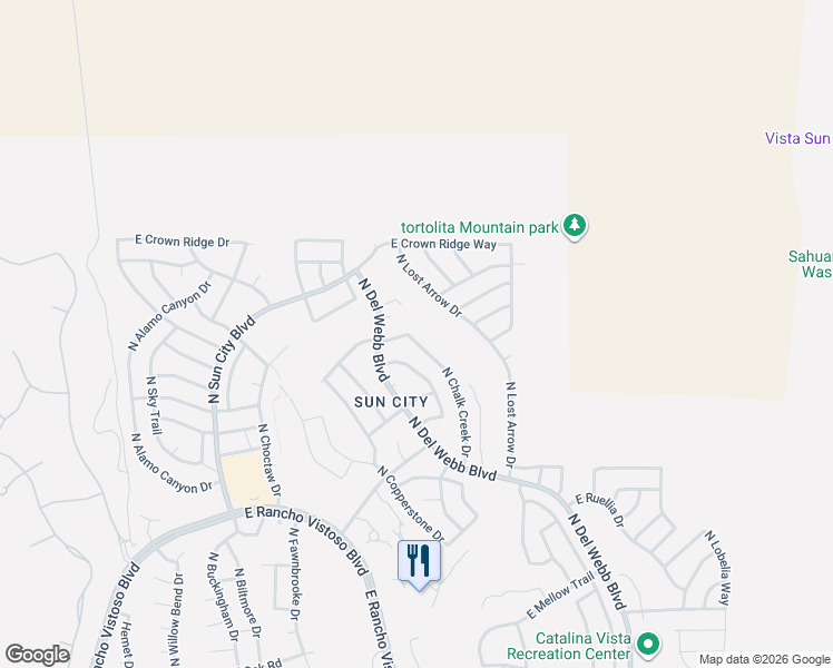map of restaurants, bars, coffee shops, grocery stores, and more near 14580 North Chalk Creek Drive in Oro Valley