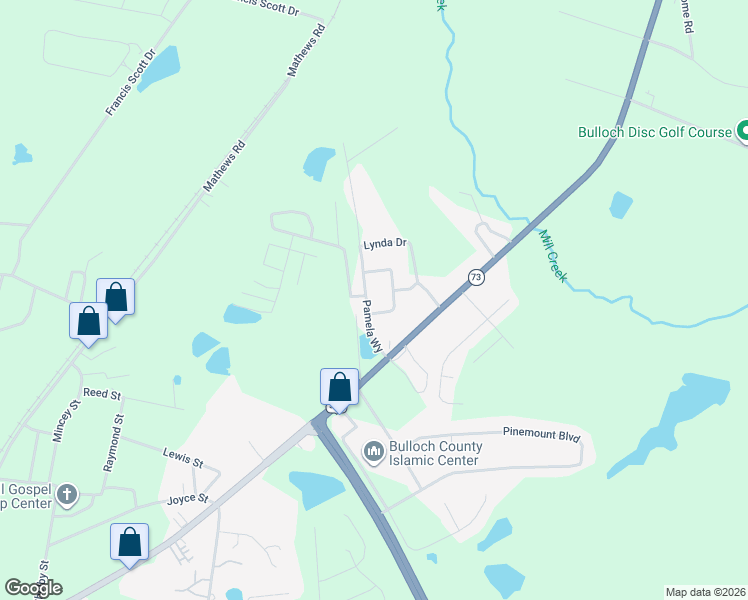 map of restaurants, bars, coffee shops, grocery stores, and more near 108 Dodd Circle in Statesboro