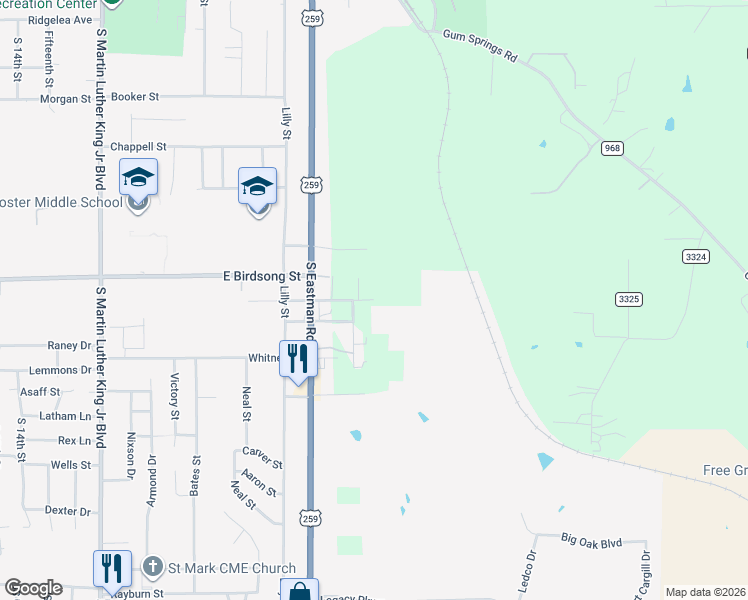 map of restaurants, bars, coffee shops, grocery stores, and more near 1999 Osborne Street in Longview