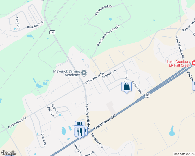 map of restaurants, bars, coffee shops, grocery stores, and more near 4644 Old Granbury Road in Granbury
