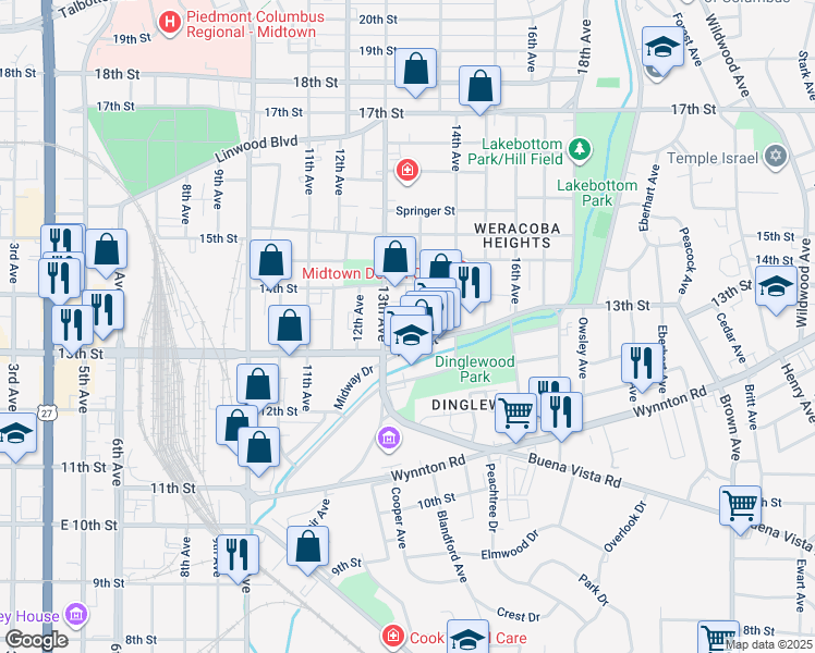 map of restaurants, bars, coffee shops, grocery stores, and more near 1341 Delauney Avenue in Columbus
