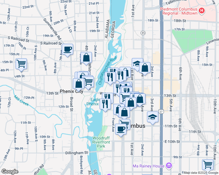 map of restaurants, bars, coffee shops, grocery stores, and more near 21 14th Street in Columbus