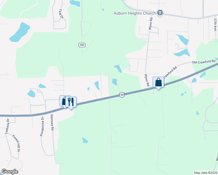 map of restaurants, bars, coffee shops, grocery stores, and more near Womack Road in Phenix City