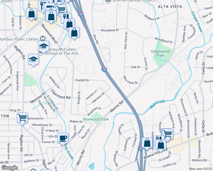 map of restaurants, bars, coffee shops, grocery stores, and more near 3648 Dunhill Drive in Columbus