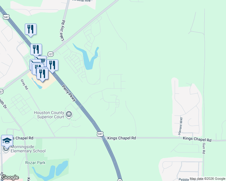 map of restaurants, bars, coffee shops, grocery stores, and more near 311 Sugarloaf Parkway in Perry
