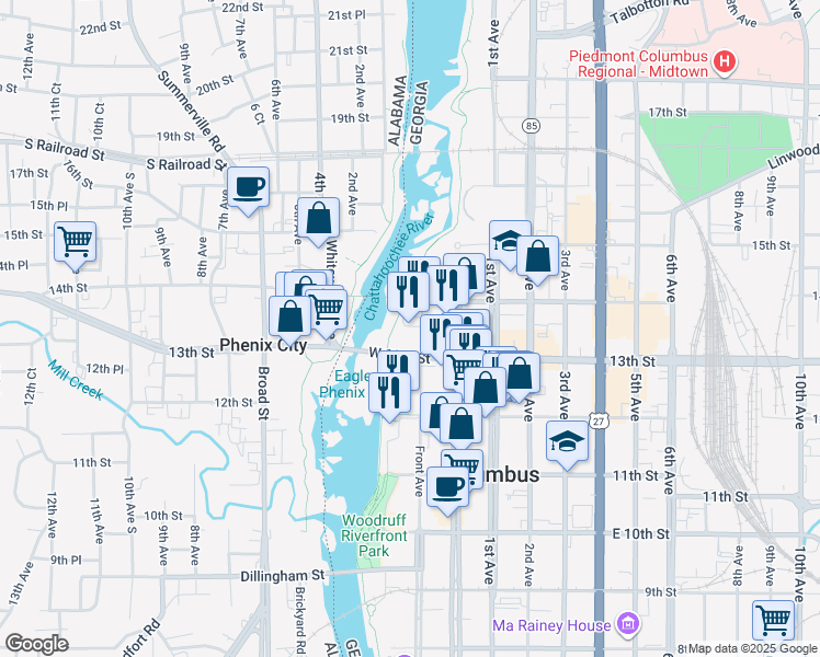 map of restaurants, bars, coffee shops, grocery stores, and more near 1329 Front Avenue in Columbus