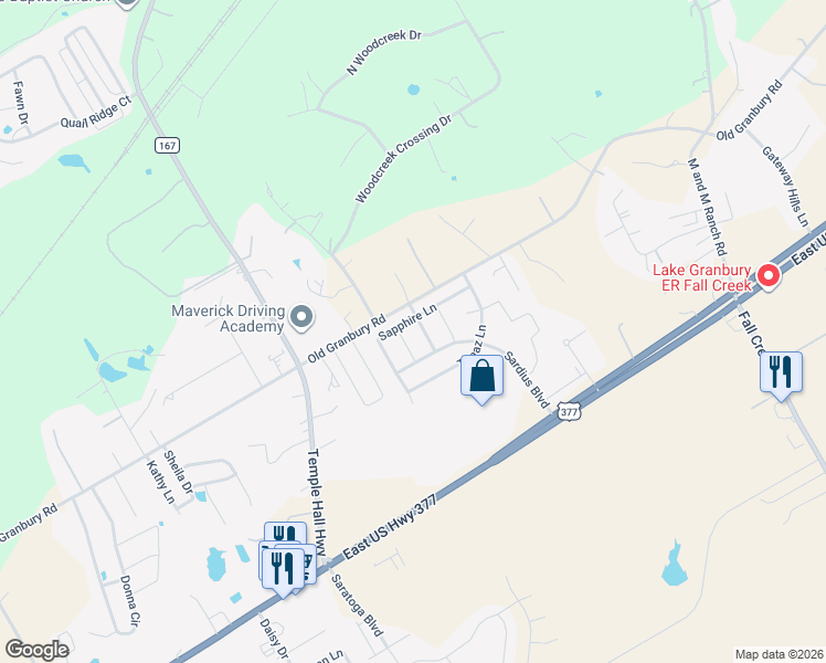 map of restaurants, bars, coffee shops, grocery stores, and more near 4212 Agate Drive in Granbury