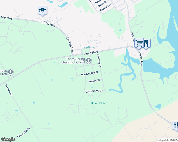 map of restaurants, bars, coffee shops, grocery stores, and more near 3010 Washington Street in Granbury