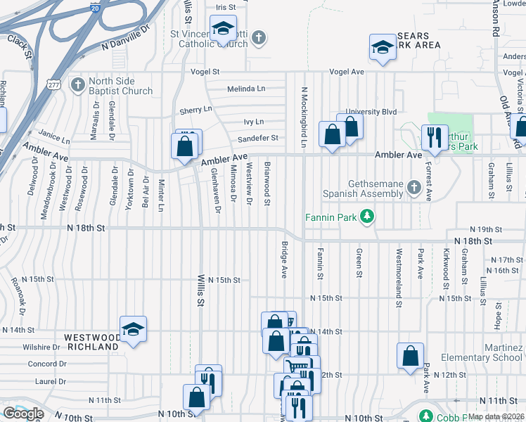 map of restaurants, bars, coffee shops, grocery stores, and more near 1956 Briarwood Street in Abilene