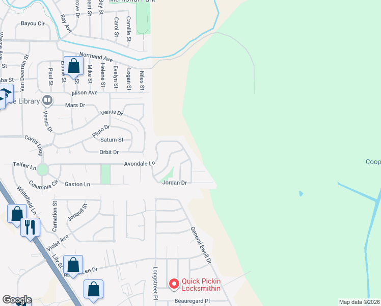 map of restaurants, bars, coffee shops, grocery stores, and more near 342 Avondale Lane in Bossier City
