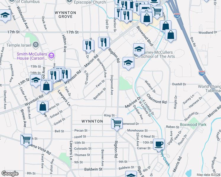 map of restaurants, bars, coffee shops, grocery stores, and more near 1275 Dogwood Avenue in Columbus