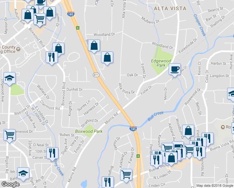 map of restaurants, bars, coffee shops, grocery stores, and more near 1442 Cypress Ridge Drive in Columbus
