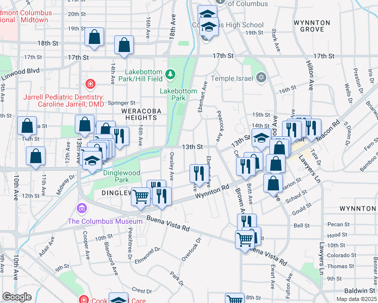 map of restaurants, bars, coffee shops, grocery stores, and more near 1302 Munro Avenue in Columbus