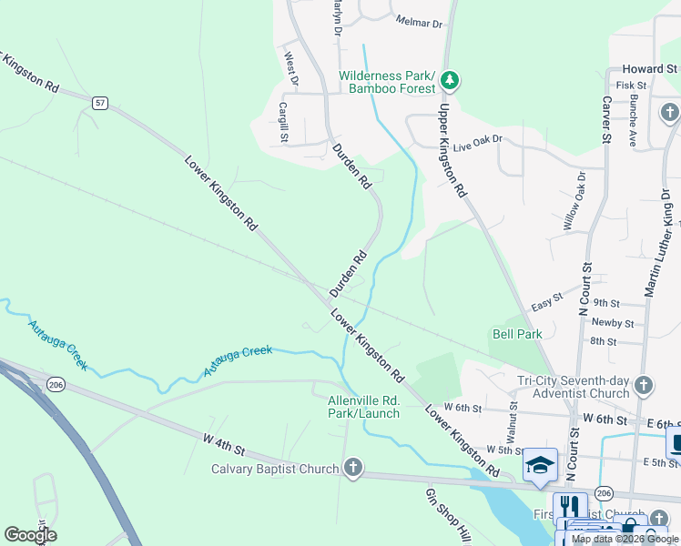 map of restaurants, bars, coffee shops, grocery stores, and more near 156 Durden Road in Prattville