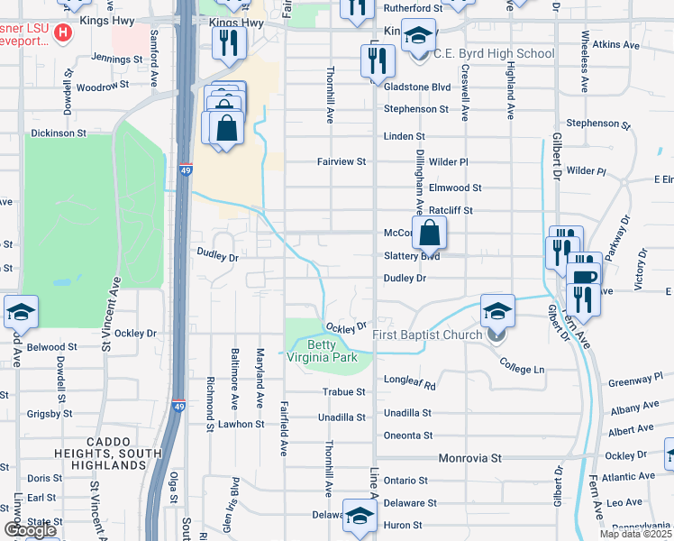 map of restaurants, bars, coffee shops, grocery stores, and more near 16 Tealwood in Shreveport