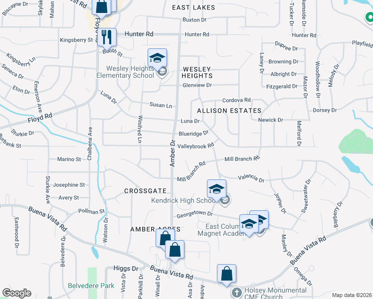 map of restaurants, bars, coffee shops, grocery stores, and more near 5826 Valleybrook Road in Columbus