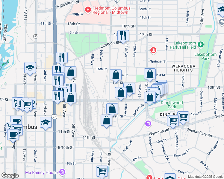 map of restaurants, bars, coffee shops, grocery stores, and more near 1326 10th Avenue in Columbus