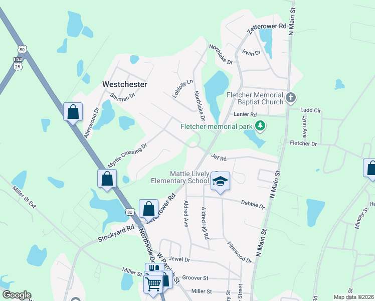 map of restaurants, bars, coffee shops, grocery stores, and more near 426 Myrtle Crossing Lane in Statesboro
