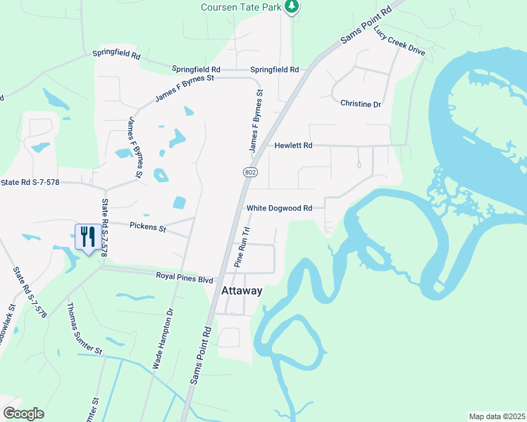 map of restaurants, bars, coffee shops, grocery stores, and more near 1 State Road S-7-428 in Beaufort