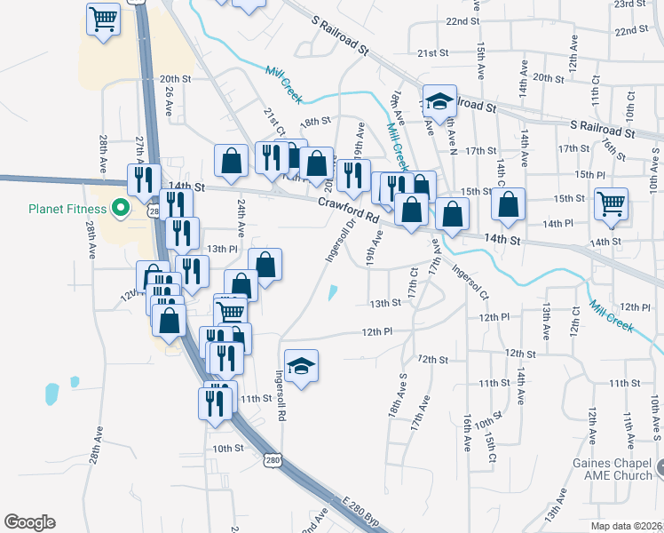 map of restaurants, bars, coffee shops, grocery stores, and more near 1328 Ingersoll Drive in Phenix City