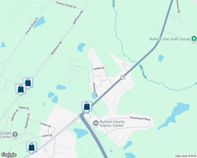 map of restaurants, bars, coffee shops, grocery stores, and more near 108 Dodd Circle in Statesboro