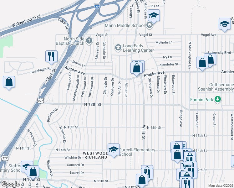 map of restaurants, bars, coffee shops, grocery stores, and more near 1925 Yorktown Drive in Abilene