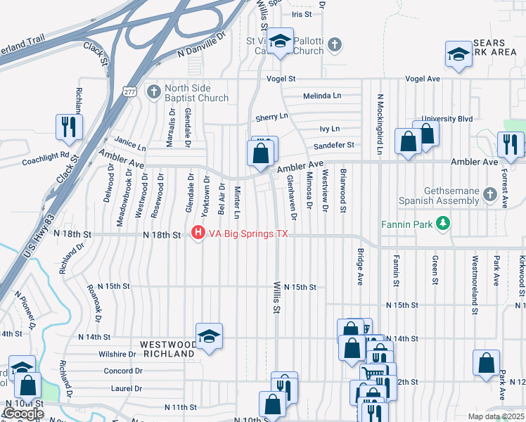map of restaurants, bars, coffee shops, grocery stores, and more near 1919 Beechwood Ln in Abilene