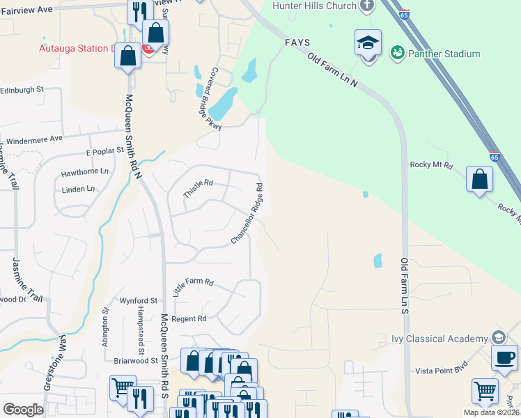 map of restaurants, bars, coffee shops, grocery stores, and more near 1948 Chancellor Ridge Road in Prattville