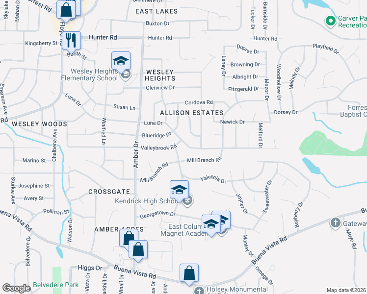 map of restaurants, bars, coffee shops, grocery stores, and more near 6044 Luna Drive in Columbus