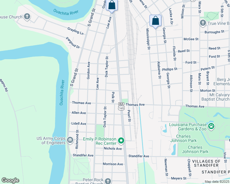 map of restaurants, bars, coffee shops, grocery stores, and more near 604 Jack McEnery Street in Monroe