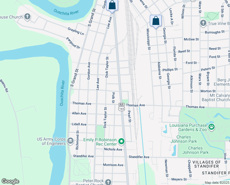 map of restaurants, bars, coffee shops, grocery stores, and more near 604 Jack McEnery Street in Monroe
